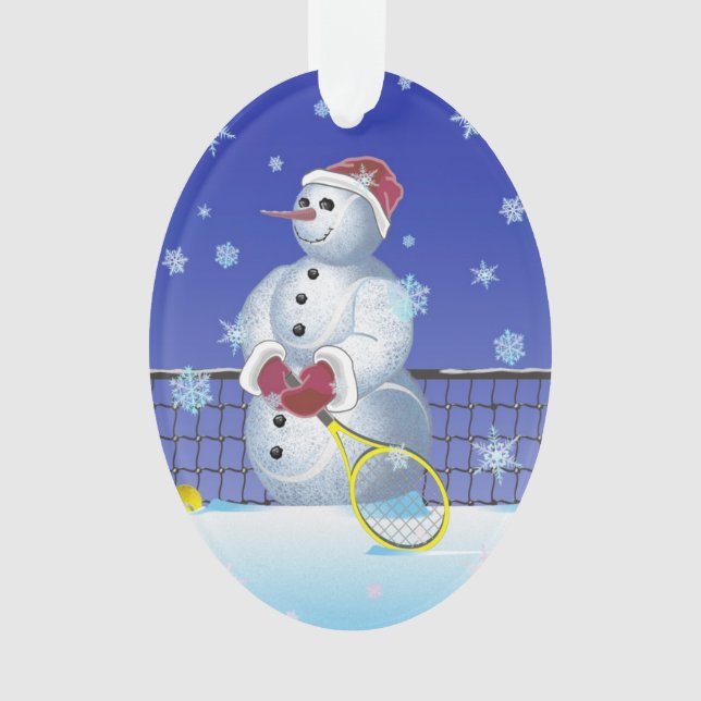 Tennis Snowman, Happy Holidays Ornament (Front)
