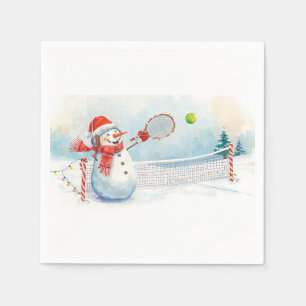 Tennis Snowman play tennis Christmas themed Napkins