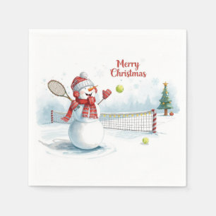 Tennis Snowman play tennis Christmas themed Napkins