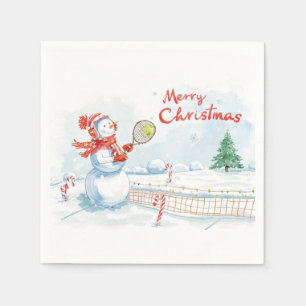 Tennis Snowman play tennis Christmas themed Napkins