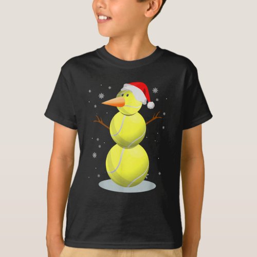 Tennis Snowman Santa Hat Christmas Soccer Lover  T_Shirt