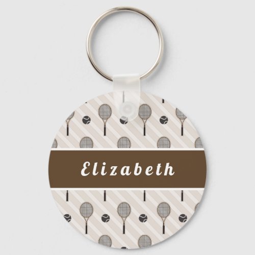 Tennis Soft Pink  Brown Striped Player Coach Name Keychain