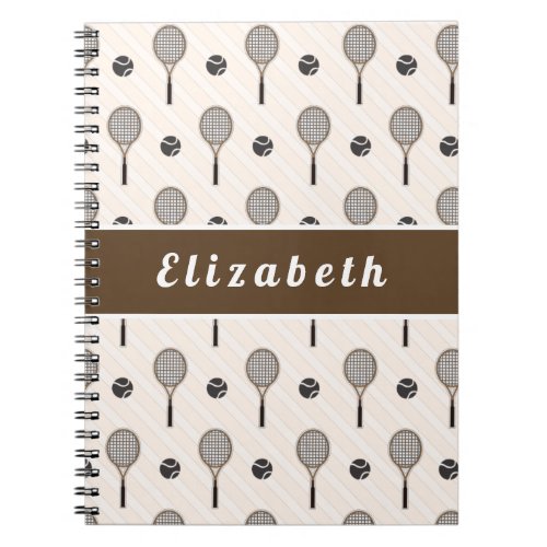 Tennis Soft Pink  Brown Striped Player Coach Name Notebook
