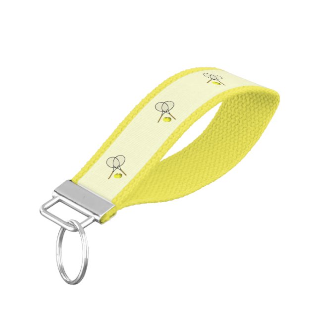 Tennis Sport Design Yellow Wrist Keychain (Angled Down)