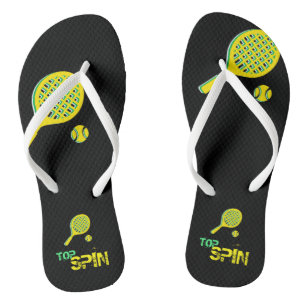 Tennis Sport Pop Art, Green & Yellow Racket & Ball Flip Flops