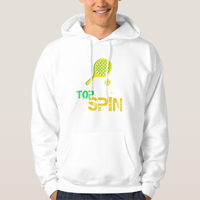 Tennis Sport Pop Art, Green & Yellow Racket & Ball Hoodie (Front)