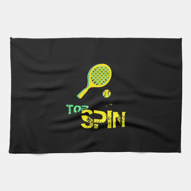 Tennis Sport Pop Art, Green & Yellow Racket & Ball Kitchen Towel (Horizontal)