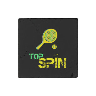 Tennis Sport Pop Art, Green & Yellow Racket & Ball Stone Magnet