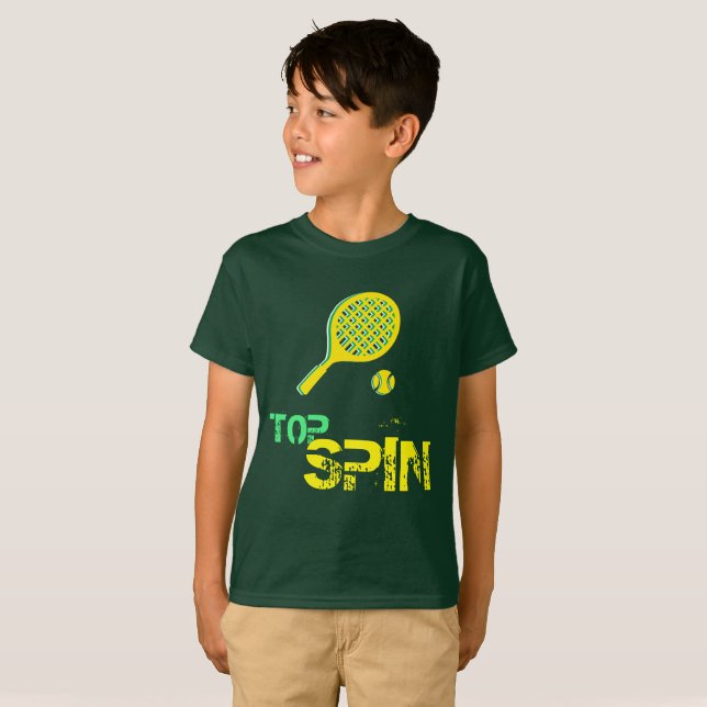 Tennis Sport Pop Art, Green & Yellow Racket & Ball T-Shirt (Front Full)