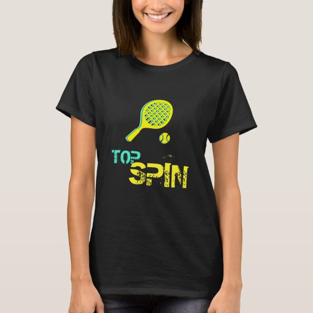 Tennis Sport Pop Art, Green & Yellow Racket & Ball T-Shirt (Front)