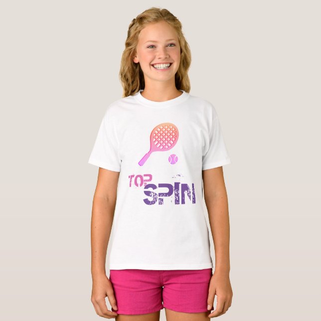 Tennis Sport Pop Art, Pink & Purple Racket & Ball T-Shirt (Front Full)