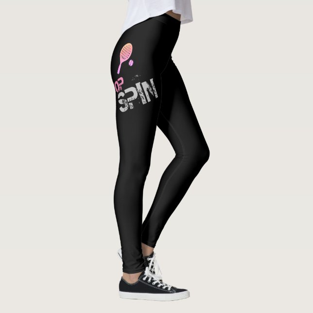Tennis Sport Pop Art, Pink Racket & Ball Leggings (Right)