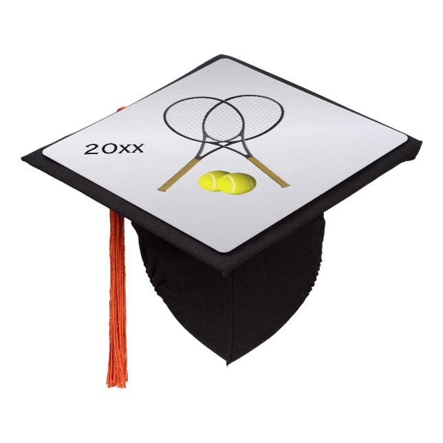 Tennis Sport Theme Silver Graduation Cap Topper (Angled)