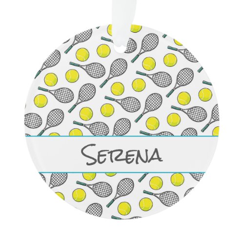 Tennis Sports Ball Racquet Pattern NAME Colorful Ornament