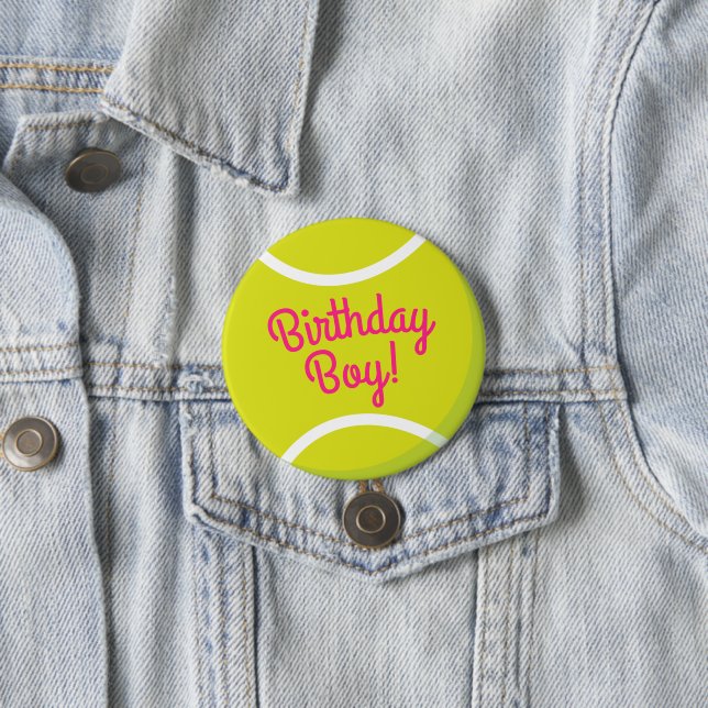 Tennis Sports Birthday Boy Party Pink Button (In Situ)