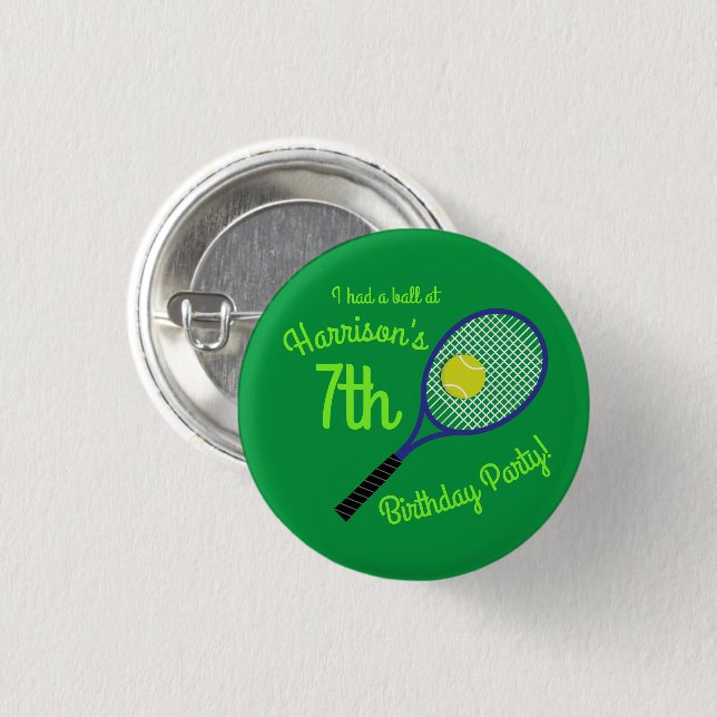 Tennis Sports Birthday Party Button (Front & Back)