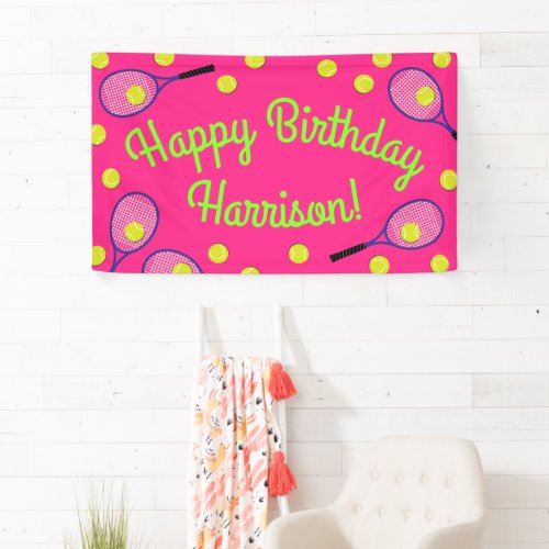 Tennis Sports Birthday Party Pink Banner