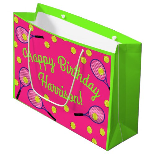 Tennis Sports Birthday Party Pink Large Gift Bag