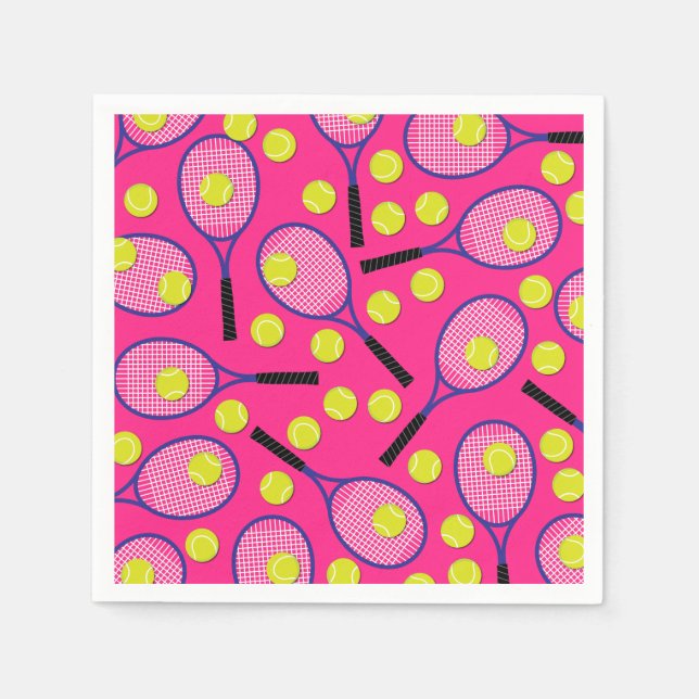 Tennis Sports Birthday Party Pink Napkins (Front)