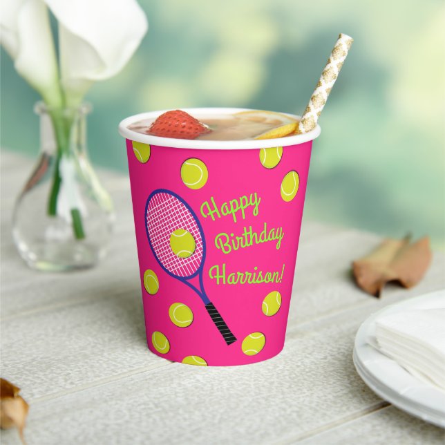 Tennis Sports Birthday Party Pink Paper Cups (Insitu)