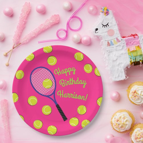Tennis Sports Birthday Party Pink Paper Plates