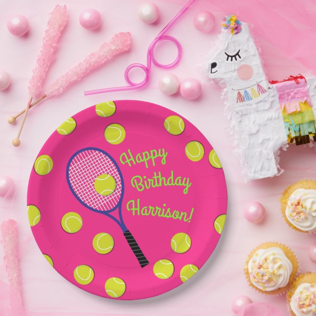 Tennis Sports Birthday Party Pink Paper Plates (Party)