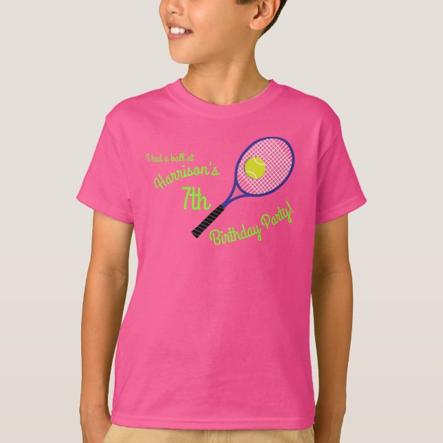 Tennis Sports Birthday Party Pink T-Shirt (Front)