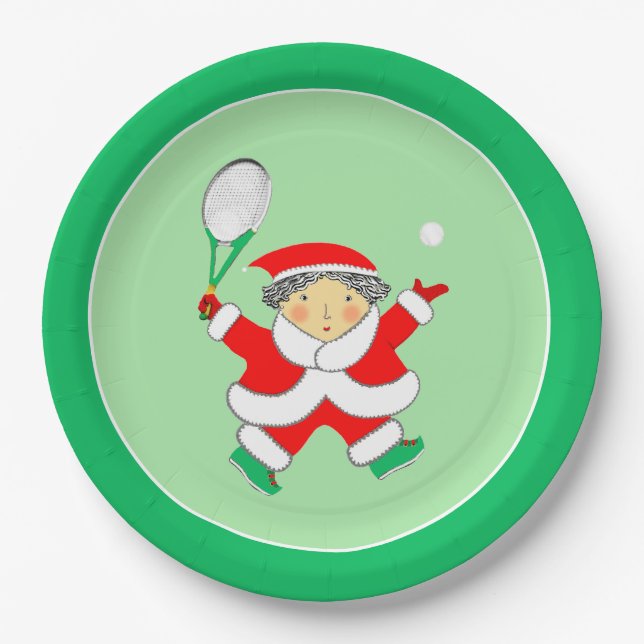 Tennis Sports Christmas Party Paper Plates (Front)