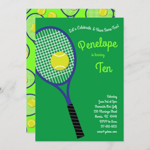 Tennis Sports Kids Birthday Party Invitation