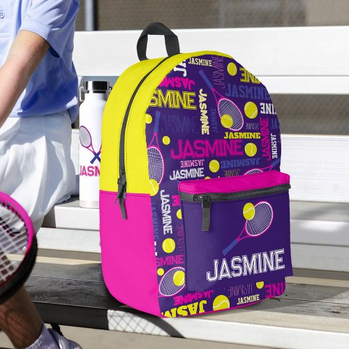 Tennis sports pink white blue yellow custom name printed backpack