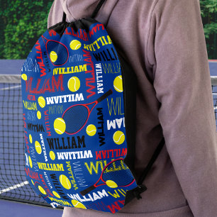 Tennis sports white blue red yellow custom name drawstring bag