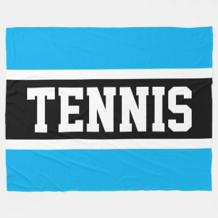 TENNIS Sporty 70s Azure Blue Black White Stripes Fleece Blanket