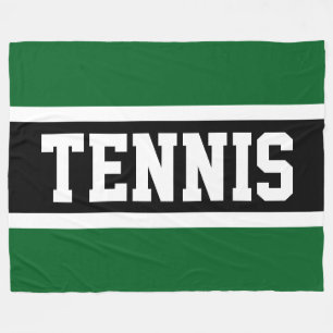 TENNIS Sporty Athletic Green Black White Stripes Fleece Blanket