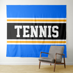 TENNIS Sporty Bright Blue Black Orange Stripes Tapestry