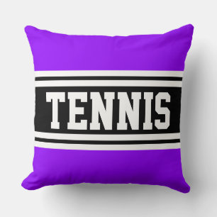 TENNIS Sporty Bright Purple Black Racing Stripes Throw Pillow