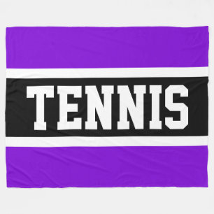 TENNIS Sporty Fun 70s Black White Purple Stripes Fleece Blanket
