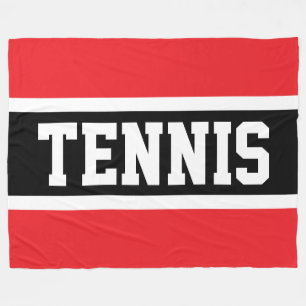 TENNIS Sporty Fun Bright Red Black White Stripes Fleece Blanket
