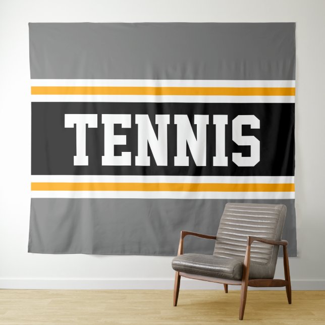 TENNIS Sporty Gray Black Orange Racing Stripes Tapestry (In Situ (Horizontal))