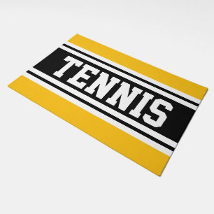 TENNIS Sporty Orange Yellow Black Racing Stripes Doormat
