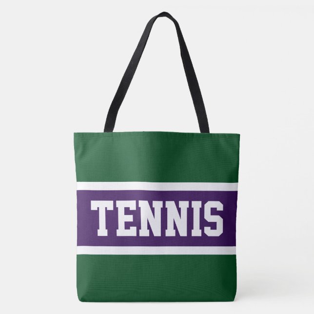 TENNIS Sporty Purple Green White Athletic Stripes  Tote Bag (Front)
