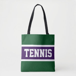 TENNIS Sporty Purple Green White Athletic Stripes Tote Bag