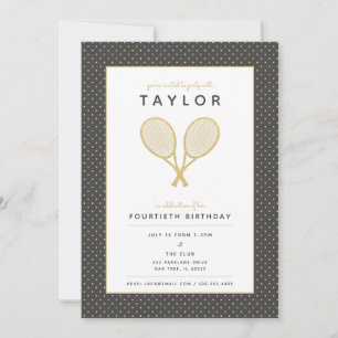Tennis Star Chic Gold and Gray Party Invitation