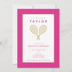 Tennis Star Chic Gold and Pink Party Invitation