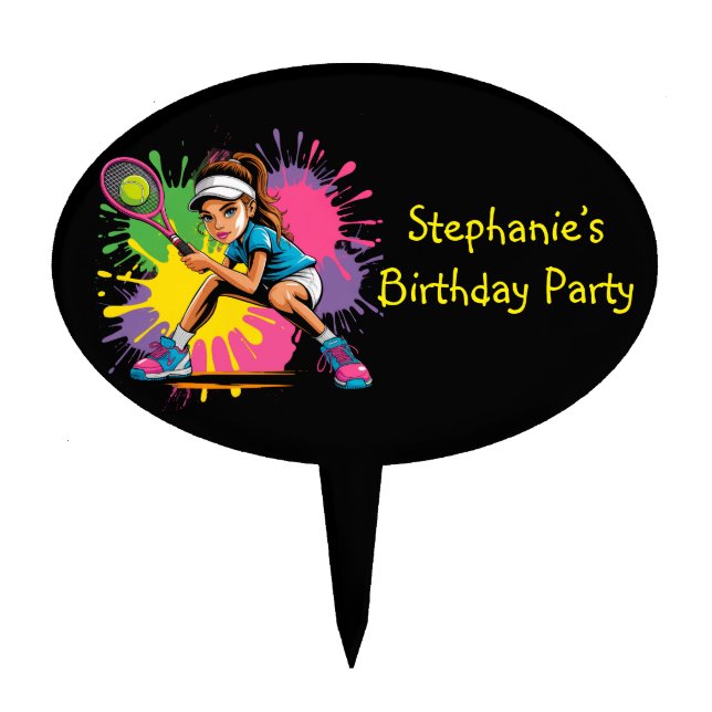 Tennis Star Girl Birthday Party  Cake Topper (Front)