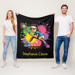 Tennis Star Girl Birthday Party Gift Fleece Blanket