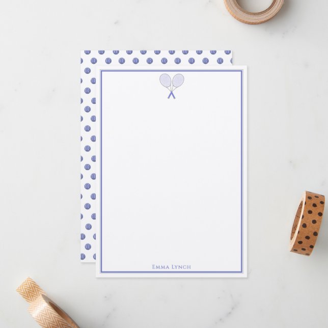 Tennis Stationery Mini Polka Dot Monogram Blue   Note Card (Front/Back In Situ)