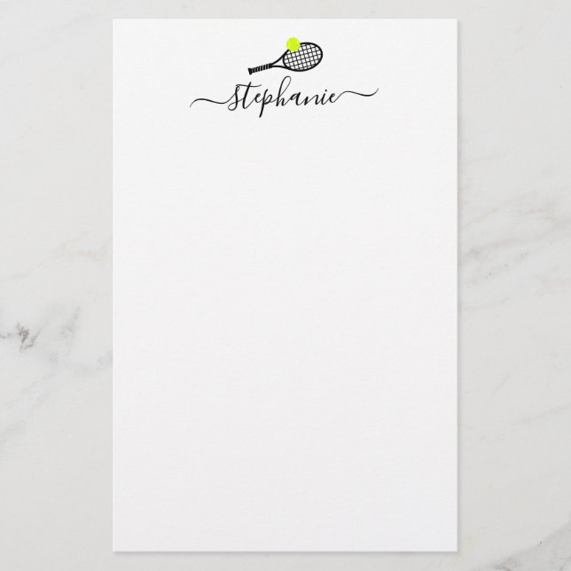 Tennis Stationery Paper Script Personalized Name (Front)