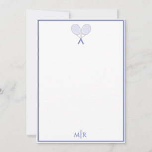 Tennis Stationery Preppy Racquet Monogram Blue Note Card