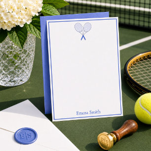 Tennis Stationery Preppy Racquet Monogram Blue Note Card