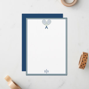 Tennis Stationery Preppy Racquet Monogram Navy Note Card